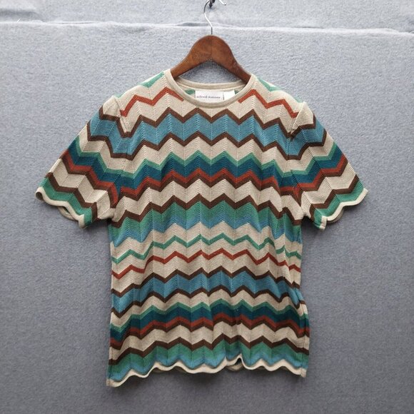 Alfred Dunner Chevron Striped Knit Sweater L Beige Multicolor Acrylic Short Slee - Picture 1 of 3